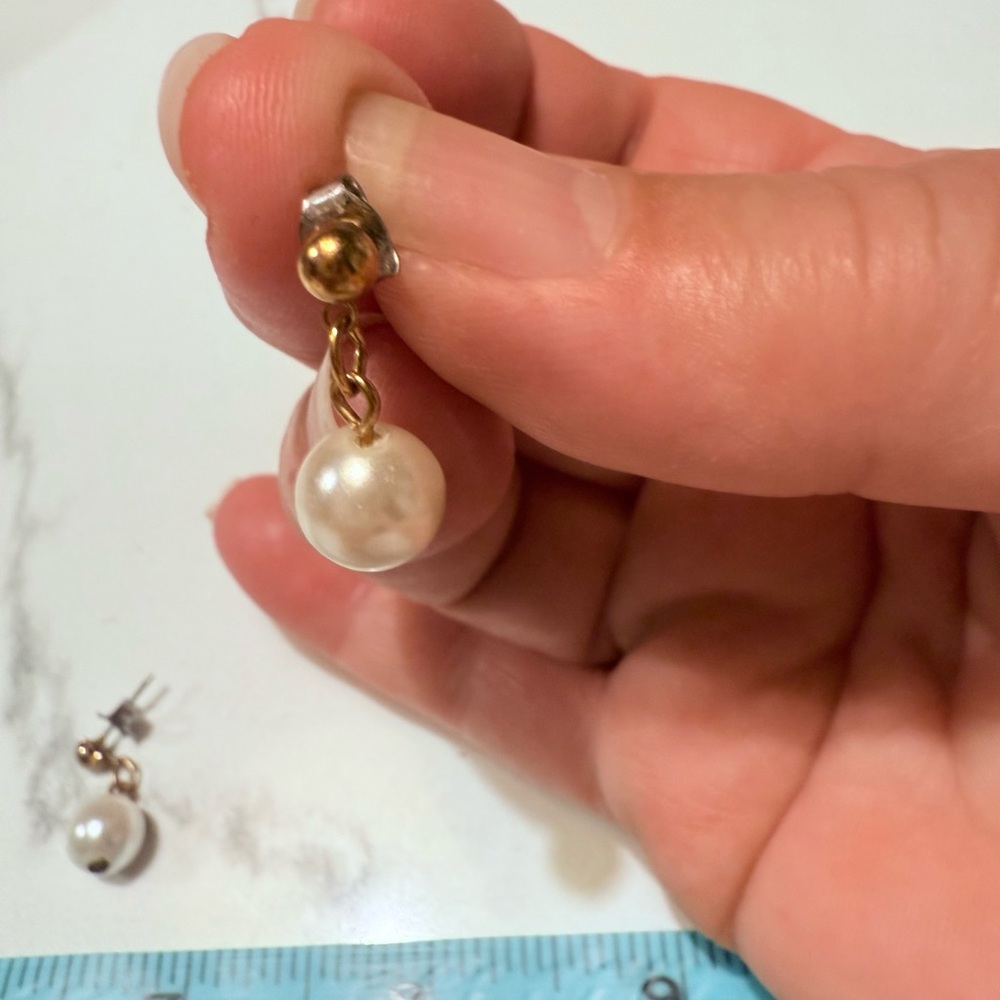 Gold and White Pearl Drop Earrings